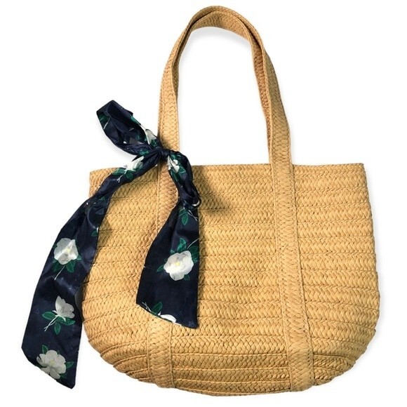 Draper James Everyday Woven Straw Bag with Floral Scarf - Picture 3 of 9